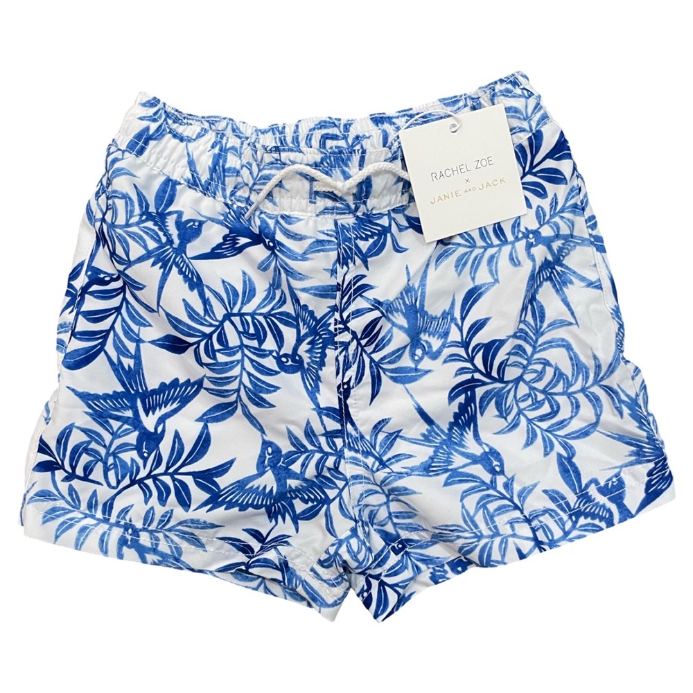 NWT Janie and Jack X Rachel Zoe Toddler Boy Size 18-24M White/Blue Swim Trunks